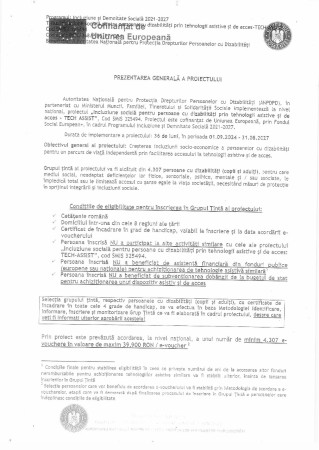 Prezentare Proiect ” Incluziune socială pentru persoane cu dizabilitățiprin tehnologii asistative si de acces - Tech Assist” 